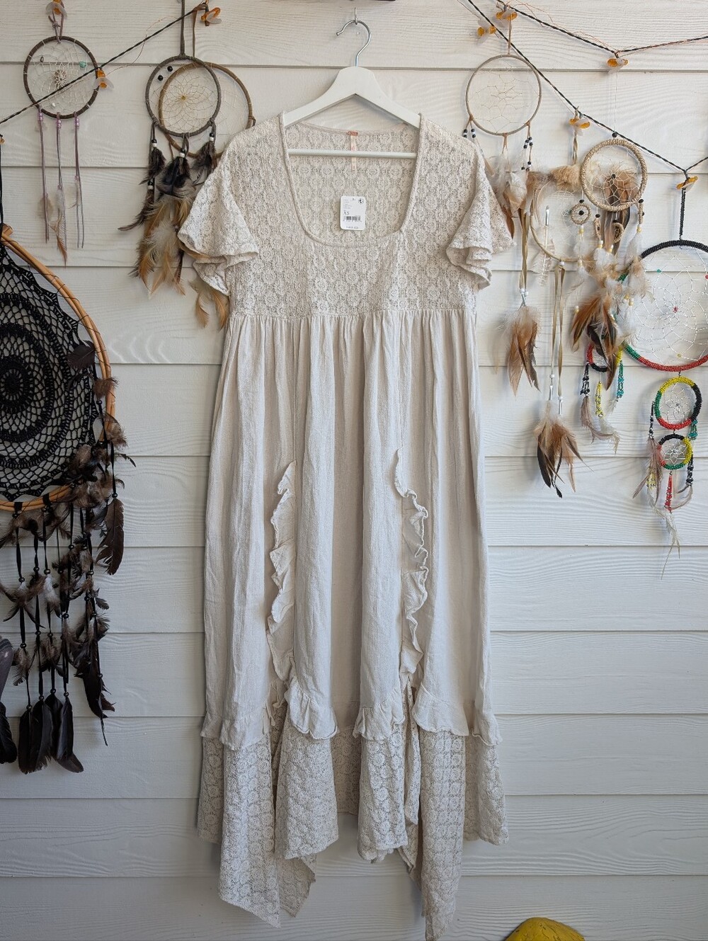 Free People Bring the Romance Midi Bohemian Lace-Inset Maxi Dress in Neutral - Picture 5 of 8